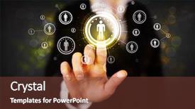  Presentation with future - Audience pleasing slide set consisting of young woman touching future technology backdrop and a tawny brown colored foreground