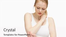  Presentation with young woman diagnosis of sti - PPT layouts consisting of young woman touching her elbow background and a white colored foreground