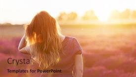  Presentation with long hair - PPT theme featuring young-woman-touching-her-long background and a red colored foreground
