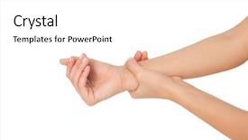  Presentation with pain - Beautiful slide set featuring young woman touching her wrist backdrop and a white colored foreground