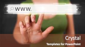  Presentation with web browser - Presentation consisting of young woman touching web browser background and a red colored foreground