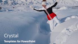  Presentation with falling snow - Slide set consisting of young-woman-tourist-falling background and a ocean colored foreground