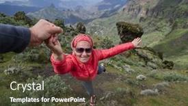  Presentation with helping man - PPT theme with young-woman-tourist-in-alpine background and a tawny brown colored foreground