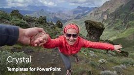  Presentation with helping man - Beautiful slides featuring young-woman-tourist-in-alpine backdrop and a tawny brown colored foreground