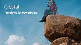  Presentation with boulder - Theme with young-woman-tourist-sits background and a  colored foreground