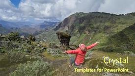  Presentation with cliff - Amazing slide deck having young-woman-tourist-standing backdrop and a tawny brown colored foreground