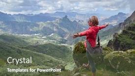  Presentation with cliff - Colorful presentation enhanced with young-woman-tourist-standing backdrop and a tawny brown colored foreground