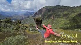  Presentation with cliff - PPT theme with young woman tourist standing on cliff's edge admiring landscape gran canaria spain background and a tawny brown colored foreground