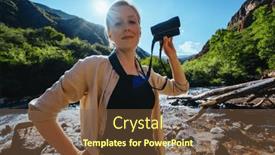  Presentation with tourist - PPT layouts having young-woman-tourist-with-binoculars and a tawny brown colored foreground
