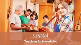  Presentation with young sing woman singing young - Cool new slide deck with trainee in carpenter's workshop backdrop and a coral colored foreground