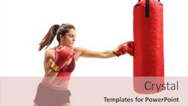  Presentation with training - PPT theme with young-woman-training-box background and a coral colored foreground