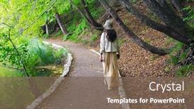  Presentation with walking trail - Amazing slide deck having young-woman-traveler-walking backdrop and a violet colored foreground