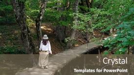  Presentation with walking trail - Amazing slide deck having young-woman-traveler-walking backdrop and a violet colored foreground