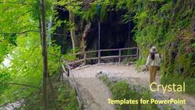  Presentation with walking trail - Beautiful theme featuring young-woman-traveler-walking backdrop and a tawny brown colored foreground