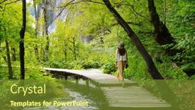  Presentation with walking trail - Audience pleasing PPT layouts consisting of young-woman-traveler-walking backdrop and a tawny brown colored foreground