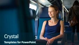  Presentation with train - Presentation featuring young woman traveling by train background and a ocean colored foreground