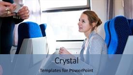  Presentation with train - Slide deck with young woman traveling by train background and a teal colored foreground