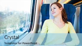  Presentation with sydney train - PPT theme enhanced with young woman traveling by train background and a light blue colored foreground