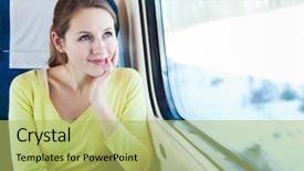  Presentation with sydney train - Presentation design consisting of young woman traveling by train background and a yellow colored foreground