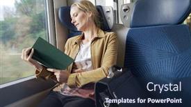  Presentation with sydney train - PPT theme enhanced with young woman traveling in a train background and a navy blue colored foreground