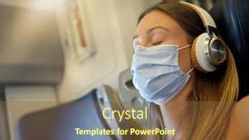  Presentation with face mask - Audience pleasing presentation theme consisting of young-woman-travelling-by-train backdrop and a tawny brown colored foreground