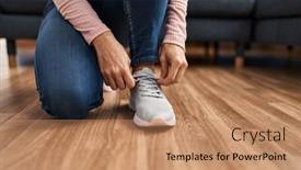  Presentation with home - PPT theme having young-woman-tying-shoelace background and a coral colored foreground