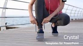  Presentation with triathlon run woman - Presentation theme consisting of young woman tying shoelaces on morning run background and a gray colored foreground