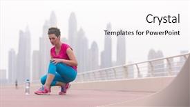  Presentation with water bottle - Presentation having young woman tying shoelaces background and a white colored foreground