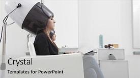  Presentation with woman in under wear - PPT layouts featuring young woman under hooded dryer background and a light gray colored foreground