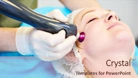  Presentation with medical procedure - Presentation design featuring young woman under laser therapy background and a lemonade colored foreground