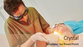  Presentation with laser therapy - Presentation theme enhanced with young woman under laser therapy background and a coral colored foreground