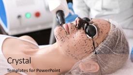  Presentation with carbon - Slide deck featuring young woman undergoing carbon peeling background and a coral colored foreground