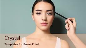  Presentation with correction - Colorful presentation theme enhanced with young woman undergoing eyebrow correction backdrop and a  colored foreground