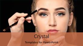  Presentation with correction - PPT theme with young woman undergoing eyebrow correction background and a coral colored foreground