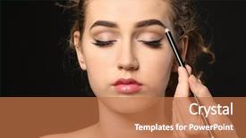  Presentation with correction - Cool new PPT layouts with young woman undergoing eyebrow correction backdrop and a coral colored foreground