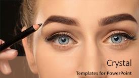  Presentation with correction - Presentation design consisting of young woman undergoing eyebrow correction background and a coral colored foreground