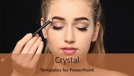  Presentation with correction - Colorful presentation design enhanced with young woman undergoing eyebrow correction backdrop and a coral colored foreground