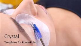  Presentation with empowered woman - Presentation design having young woman undergoing eyelash extensions background and a coral colored foreground