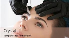  Presentation with beauty makeup - Amazing PPT layouts having young woman undergoing procedure backdrop and a coral colored foreground