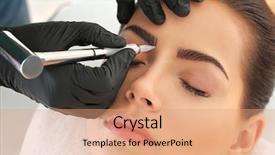  Presentation with beauty makeup - Slide set enhanced with young woman undergoing procedure background and a coral colored foreground