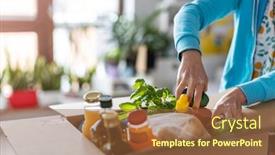  Presentation with boxes - Cool new slide deck with young-woman-unpacking-boxes backdrop and a tawny brown colored foreground