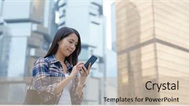  Presentation with mobile use - Slides consisting of women status - young woman use of mobile background and a mint green colored foreground