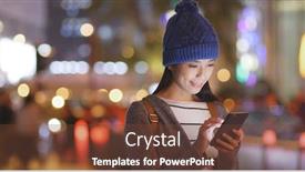  Presentation with mobile use - Cool new slide set with young woman use of mobile phone in city at night backdrop and a tawny brown colored foreground