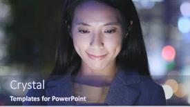  Presentation with smart city - PPT theme consisting of young woman use of smart phone in city at night background and a ocean colored foreground