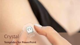  Presentation with electronic sensor - PPT theme consisting of young-woman-uses-an-electronic background and a coral colored foreground