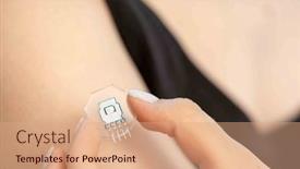  Presentation with electronic sensor - PPT layouts having young-woman-uses-an-electronic background and a coral colored foreground