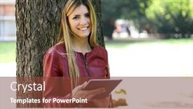  Presentation with wireless internet - PPT theme enhanced with young-woman-using-a-digital background and a tawny brown colored foreground