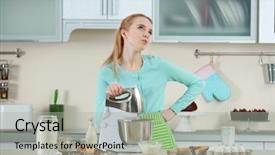  Presentation with processor - Beautiful PPT layouts featuring young woman using a food processor to make a dough backdrop and a light gray colored foreground