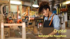  Presentation with workshop - Beautiful slides featuring young woman using a laptop backdrop and a tawny brown colored foreground