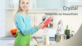  Presentation with recipe - PPT theme featuring young woman using a notebook background and a sky blue colored foreground